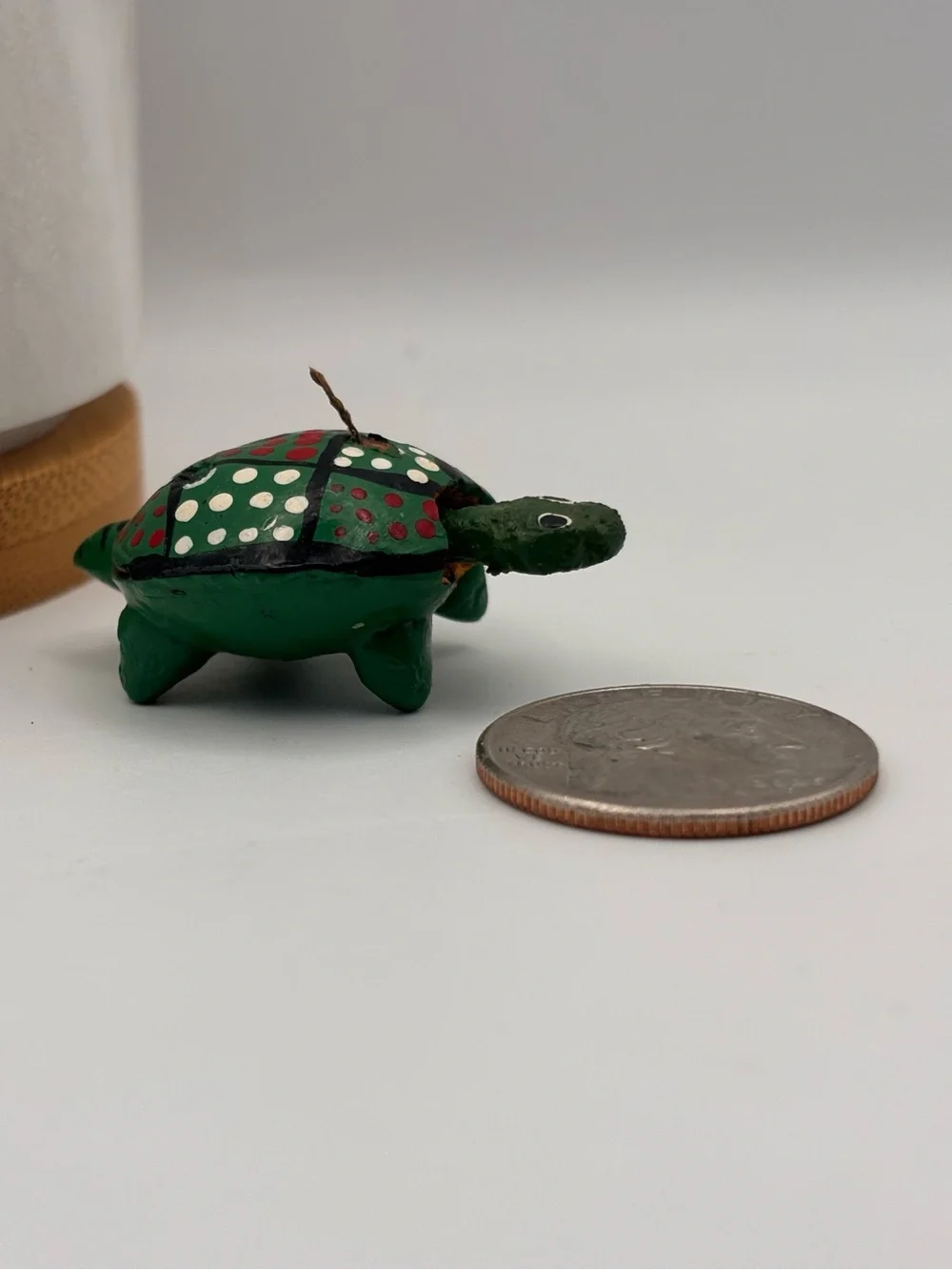 Mexican Hand-Carved Wooden Turtle Bobblehead Figurine, Miniature Turtle Trinket
